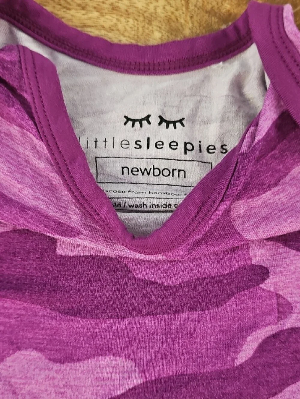 Little Sleepies Purple Camo Knotted Gown Bamboo Newborn Infant Sleepwear